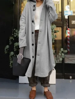 Discount Women's Hoodie Jacket Outdoor Street Daily Wear Fall Winter Maxi Coat Regular Fit Thermal Warm Breathable Stylish Casual Jacket Long Sleeve Plain with Pockets Black Red Apricot Women Jackets|Coats & Trench Coats