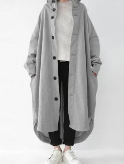 Discount Women's Hoodie Jacket Outdoor Street Daily Wear Fall Winter Maxi Coat Regular Fit Thermal Warm Breathable Stylish Casual Jacket Long Sleeve Plain with Pockets Black Red Apricot Women Jackets|Coats & Trench Coats