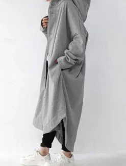Discount Women's Hoodie Jacket Outdoor Street Daily Wear Fall Winter Maxi Coat Regular Fit Thermal Warm Breathable Stylish Casual Jacket Long Sleeve Plain with Pockets Black Red Apricot Women Jackets|Coats & Trench Coats