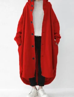Discount Women's Hoodie Jacket Outdoor Street Daily Wear Fall Winter Maxi Coat Regular Fit Thermal Warm Breathable Stylish Casual Jacket Long Sleeve Plain with Pockets Black Red Apricot Women Jackets|Coats & Trench Coats