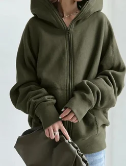 Sale Women's Hoodie Jacket Outdoor Street Daily Wear Fall Winter Regular Coat Regular Fit Thermal Warm Breathable Stylish Casual Jacket Long Sleeve Plain with Pockets Full Zip Black Red Green Women Jackets