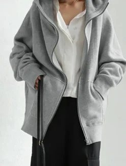 Sale Women's Hoodie Jacket Outdoor Street Daily Wear Fall Winter Regular Coat Regular Fit Thermal Warm Breathable Stylish Casual Jacket Long Sleeve Plain with Pockets Full Zip Black Red Green Women Jackets
