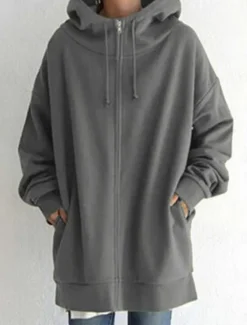New Women's Hoodie Jacket Warm Breathable Zipper Pocket Casual Plain Vacation Street Daily Wear Going out Zipper Long Hoodie Regular Fit Long Sleeve Outerwear Black Red Khaki Fall Winter Women Jackets