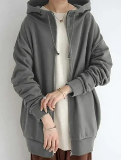New Women's Hoodie Jacket Warm Breathable Zipper Pocket Casual Plain Vacation Street Daily Wear Going out Zipper Long Hoodie Regular Fit Long Sleeve Outerwear Black Red Khaki Fall Winter Women Jackets