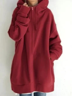 New Women's Hoodie Jacket Warm Breathable Zipper Pocket Casual Plain Vacation Street Daily Wear Going out Zipper Long Hoodie Regular Fit Long Sleeve Outerwear Black Red Khaki Fall Winter Women Jackets