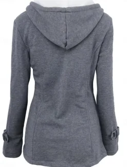 New Women's Hoodie Jacket Warm Breathable Pocket Casual Street Style Solid Color Vacation Street Daily Wear Going out Single Breasted Hoodie Regular Fit Long Sleeve Outerwear Black Light Grey Dark Grey Women Jackets|Coats & Trench Coats