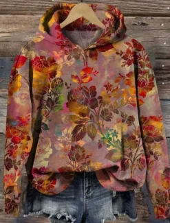 Women's Hoodie Pullover Sweatshirt Oversized Long Sleeve Casual Graphic Floral Warm Vintage Hooded Regular Tops Street Dailywear Print Red Blue Green Spring Fall Winter Women Hoodies & Sweatshirts