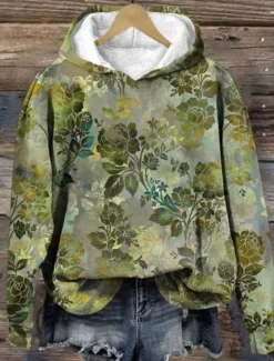 Women's Hoodie Pullover Sweatshirt Oversized Long Sleeve Casual Graphic Floral Warm Vintage Hooded Regular Tops Street Dailywear Print Red Blue Green Spring Fall Winter Women Hoodies & Sweatshirts