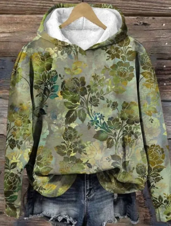 Women's Hoodie Pullover Sweatshirt Oversized Long Sleeve Casual Graphic Floral Warm Vintage Hooded Regular Tops Street Dailywear Print Red Blue Green Spring Fall Winter Women Hoodies & Sweatshirts