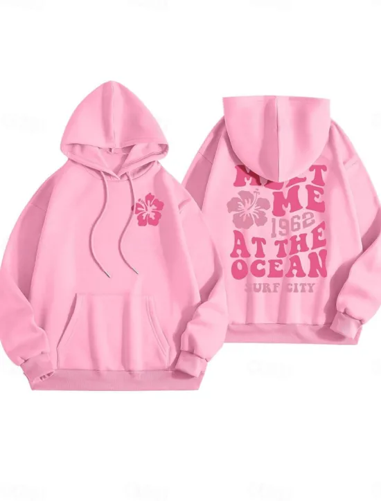 Best Women's Hoodie Sweatshirt Casual Letter Street Dailywear Hoodie Pocket Print Long Sleeve Pink Blue Gray Fall Winter Women Hoodies & Sweatshirts