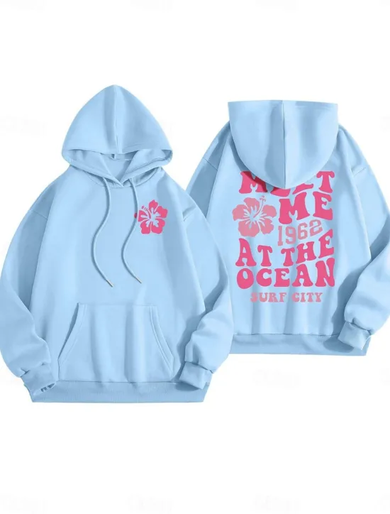 Best Women's Hoodie Sweatshirt Casual Letter Street Dailywear Hoodie Pocket Print Long Sleeve Pink Blue Gray Fall Winter Women Hoodies & Sweatshirts