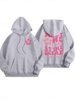 Best Women's Hoodie Sweatshirt Casual Letter Street Dailywear Hoodie Pocket Print Long Sleeve Pink Blue Gray Fall Winter Women Hoodies & Sweatshirts