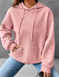 Sale Women's Hoodie Sweatshirt Pullover Casual Texture Sweatshirt Waffle Sweatshirt Plain Dailywear Hooded Front Pocket Long Sleeve Black White Pink Gray Fall & Winter Women Hoodies & Sweatshirts