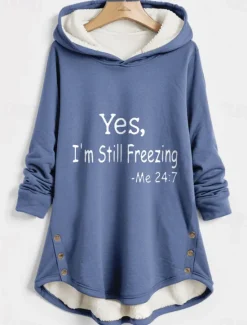 Sale Women's Hoodie Sweatshirt Pullover Fleece Lined Warm Pajamas Sherpa Letter Casual Sports Button Print Warm Fuzzy Comfrt Hoodie Long Sleeve Top Micro-elastic Fall Winter Comfrt Breathable Soft Fabric Women Hoodies & Sweatshirts