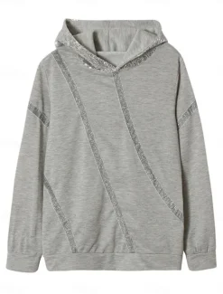 Discount Women's Hoodie Sweatshirt Casual Street Dailywear Hoodie Sequins Patchwork Long Sleeve Black Gray Fall Winter Women Hoodies & Sweatshirts