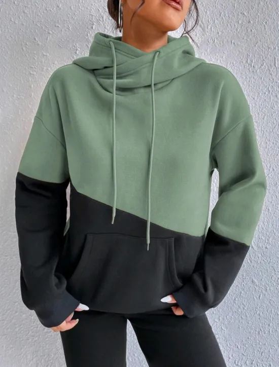 Women's Hoodie Sweatshirt Casual Color Block Street Dailywear Hoodie Patchwork Pocket Long Sleeve Pink Blue Brown Green Fall Winter Women Hoodies & Sweatshirts