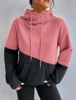 Women's Hoodie Sweatshirt Casual Color Block Street Dailywear Hoodie Patchwork Pocket Long Sleeve Pink Blue Brown Green Fall Winter Women Hoodies & Sweatshirts