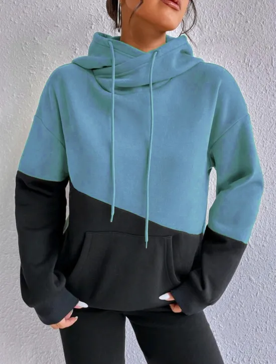 Women's Hoodie Sweatshirt Casual Color Block Street Dailywear Hoodie Patchwork Pocket Long Sleeve Pink Blue Brown Green Fall Winter Women Hoodies & Sweatshirts