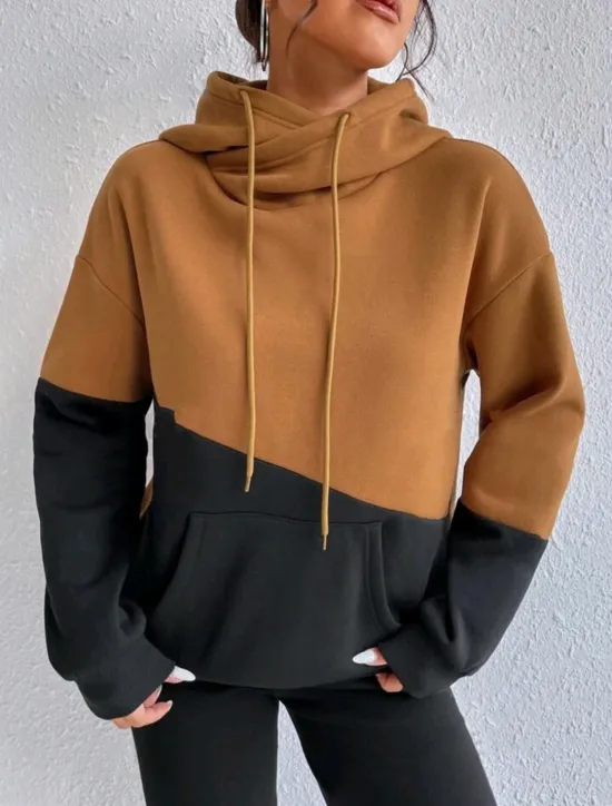 Women's Hoodie Sweatshirt Casual Color Block Street Dailywear Hoodie Patchwork Pocket Long Sleeve Pink Blue Brown Green Fall Winter Women Hoodies & Sweatshirts