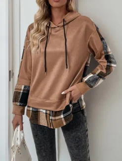 Discount Women's Hoodie Sweatshirt Casual Plaid Street Dailywear Hoodie Patchwork Print Long Sleeve Fall Winter Women Hoodies & Sweatshirts