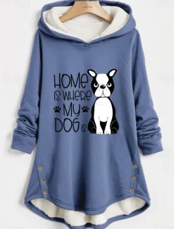 Women's Hoodie Sweatshirt Pullover Fleece Lined Warm Pajamas Sherpa Dog Letter Casual Sports Button Print Warm Funny Fuzzy Long Sleeve Top Micro-elastic Fall Winter Comfrt Breathable Soft Fabric Women Hoodies & Sweatshirts