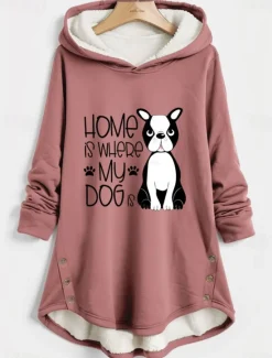 Women's Hoodie Sweatshirt Pullover Fleece Lined Warm Pajamas Sherpa Dog Letter Casual Sports Button Print Warm Funny Fuzzy Long Sleeve Top Micro-elastic Fall Winter Comfrt Breathable Soft Fabric Women Hoodies & Sweatshirts
