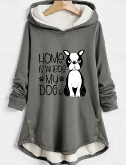Women's Hoodie Sweatshirt Pullover Fleece Lined Warm Pajamas Sherpa Dog Letter Casual Sports Button Print Warm Funny Fuzzy Long Sleeve Top Micro-elastic Fall Winter Comfrt Breathable Soft Fabric Women Hoodies & Sweatshirts