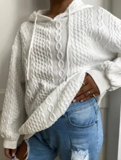 Best Women's Hoodie Sweatshirt Fashion Plain Work Dailywear Casual Hooded Patchwork Loose Fit Long Sleeve Black White Khaki Gray Fall Winter Women Hoodies & Sweatshirts
