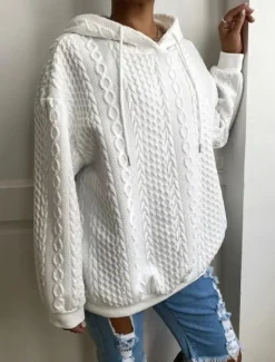 Best Women's Hoodie Sweatshirt Fashion Plain Work Dailywear Casual Hooded Patchwork Loose Fit Long Sleeve Black White Khaki Gray Fall Winter Women Hoodies & Sweatshirts
