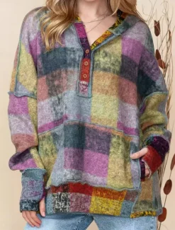 Discount Women's Hoodie Sweatshirt Active Fashion Streetwear Plaid Street Dailywear Casual Hoodie Buttons Pocket Print Long Sleeve Fall Winter Women Hoodies & Sweatshirts