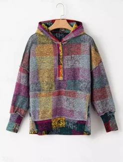 Discount Women's Hoodie Sweatshirt Active Fashion Streetwear Plaid Street Dailywear Casual Hoodie Buttons Pocket Print Long Sleeve Fall Winter Women Hoodies & Sweatshirts