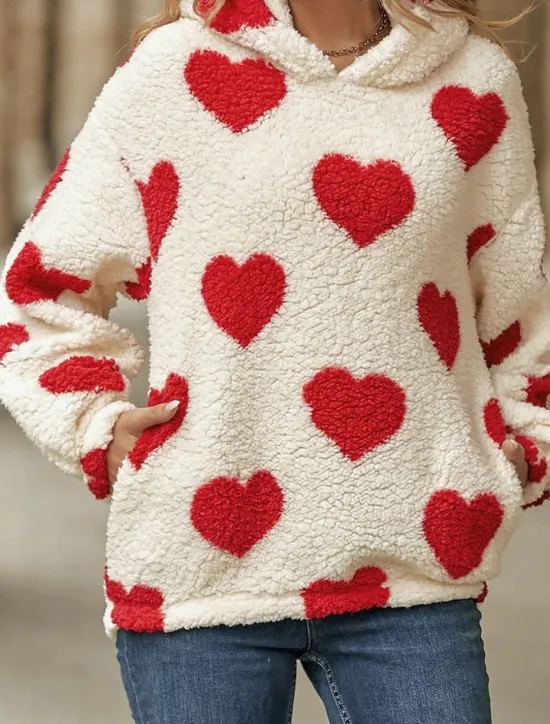 Online Women's Hoodie Sweatshirt Casual Heart Street Dailywear Hoodie Print Long Sleeve Black Red Khaki Fall Winter Women Hoodies & Sweatshirts