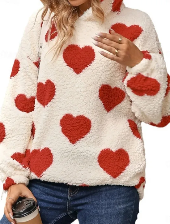 Online Women's Hoodie Sweatshirt Casual Heart Street Dailywear Hoodie Print Long Sleeve Black Red Khaki Fall Winter Women Hoodies & Sweatshirts