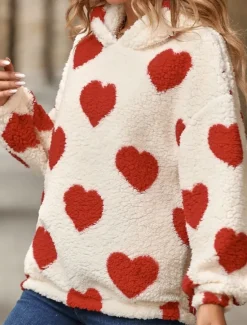 Online Women's Hoodie Sweatshirt Casual Heart Street Dailywear Hoodie Print Long Sleeve Black Red Khaki Fall Winter Women Hoodies & Sweatshirts
