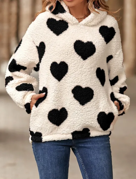 Online Women's Hoodie Sweatshirt Casual Heart Street Dailywear Hoodie Print Long Sleeve Black Red Khaki Fall Winter Women Hoodies & Sweatshirts
