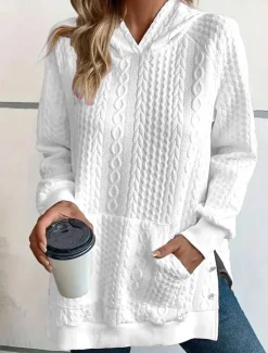 Online Women's Hoodie Sweatshirt Elegant Modern Plain Work Hooded Pocket Loose Fit Long Sleeve White Spring Fall Winter Women Hoodies & Sweatshirts