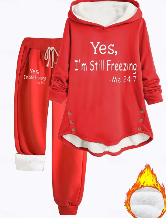 Women's Hoodie Sweatshirt Pullover Fleece Lined Warm Pajamas Hoodie Daily Long Sleeve Hooded Letter Drawstring Print Casual Black Dark Pink Red Fall Regular Fit Women Hoodies & Sweatshirts|Two Piece Sets
