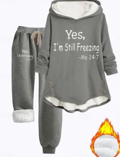 Women's Hoodie Sweatshirt Pullover Fleece Lined Warm Pajamas Hoodie Daily Long Sleeve Hooded Letter Drawstring Print Casual Black Dark Pink Red Fall Regular Fit Women Hoodies & Sweatshirts|Two Piece Sets