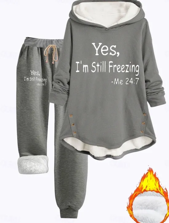 Women's Hoodie Sweatshirt Pullover Fleece Lined Warm Pajamas Hoodie Daily Long Sleeve Hooded Letter Drawstring Print Casual Black Dark Pink Red Fall Regular Fit Women Hoodies & Sweatshirts|Two Piece Sets