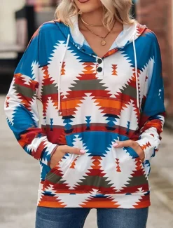Women's Hoodie Sweatshirt Casual Geometric Dailywear Crew Neck Long Sleeve Yellow Pink Blue Green Fall Winter Women Hoodies & Sweatshirts