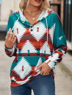 Women's Hoodie Sweatshirt Casual Geometric Dailywear Crew Neck Long Sleeve Yellow Pink Blue Green Fall Winter Women Hoodies & Sweatshirts
