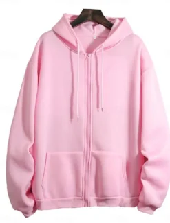 Hot Women's Hoodie Sweatshirt Casual Street Dailywear Hoodie Zip Up Front Pocket Long Sleeve Pink Purple Beige Fall Winter Women Jackets