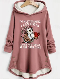 Best Women's Hoodie Sweatshirt Pullover Fleece Lined Warm Pajamas Sherpa Animal Letter Street Casual Print Warm Funny Comfrt Long Sleeve Top Micro-elastic Fall Winter Comfrt Breathable Soft Fabric Women Hoodies & Sweatshirts