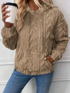Best Women's Hoodie Sweatshirt Elegant Fashion Comfrt Fleece Plain Work Street Dailywear Hooded Pocket Loose Fit Long Sleeve White Pink Blue Khaki Fall Winter Women Hoodies & Sweatshirts