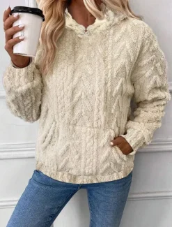 Best Women's Hoodie Sweatshirt Elegant Fashion Comfrt Fleece Plain Work Street Dailywear Hooded Pocket Loose Fit Long Sleeve White Pink Blue Khaki Fall Winter Women Hoodies & Sweatshirts