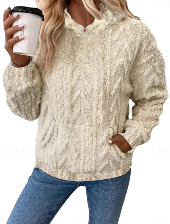 Best Women's Hoodie Sweatshirt Elegant Fashion Comfrt Fleece Plain Work Street Dailywear Hooded Pocket Loose Fit Long Sleeve White Pink Blue Khaki Fall Winter Women Hoodies & Sweatshirts