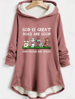 New Women's Hoodie Sweatshirt Pullover Fleece Lined Warm Pajamas Sherpa Dog Letter Street Casual Print Fashion Funny Comfrt Long Sleeve Top Micro-elastic Fall Winter Comfrt Breathable Soft Fabric Women Hoodies & Sweatshirts