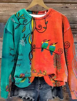 Best Women's Hoodies Geometric Color Block Casual Long Sleeve Round Neck Regular Tops Work Dailywear Casual Print Fall Winter Women Hoodies & Sweatshirts