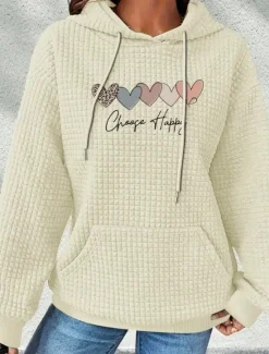 Women's Hoodies Graphic Letter Casual Long Sleeve Hooded Regular Tops Street Dailywear Casual Pocket Print Black White Dark Blue Gray Fall Winter Women Hoodies & Sweatshirts