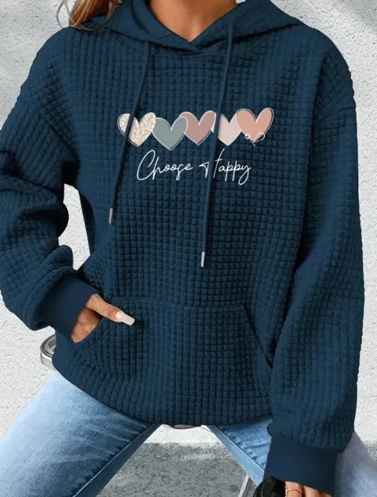 Women's Hoodies Graphic Letter Casual Long Sleeve Hooded Regular Tops Street Dailywear Casual Pocket Print Black White Dark Blue Gray Fall Winter Women Hoodies & Sweatshirts